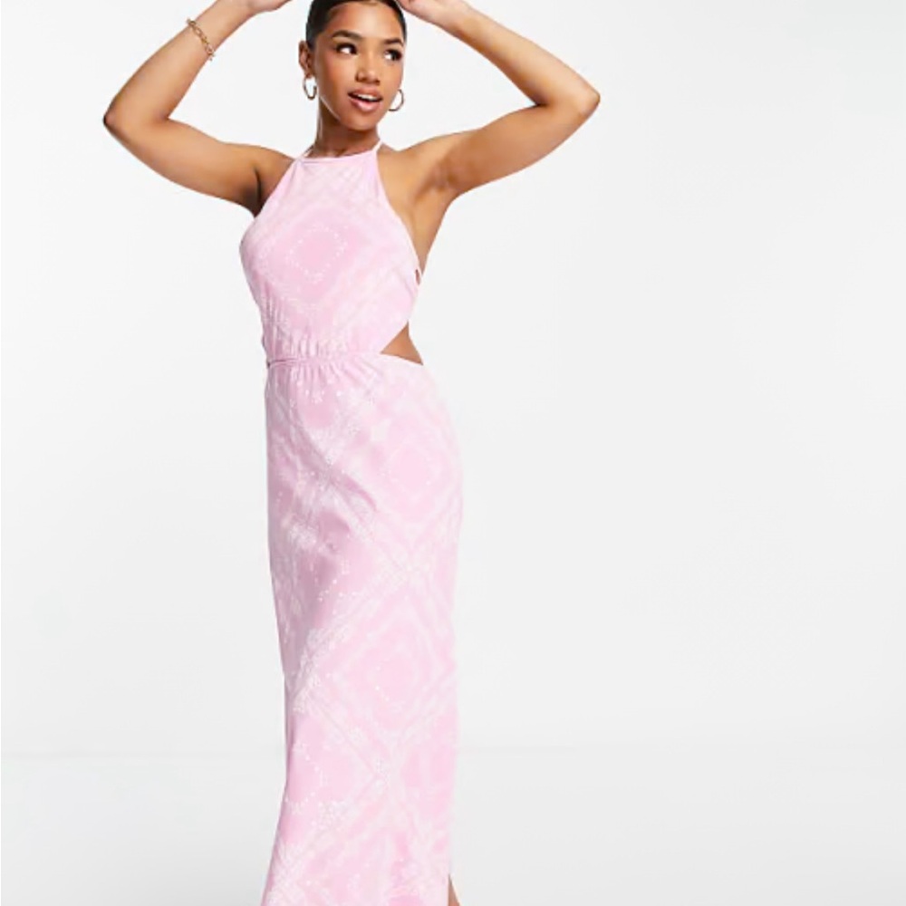 ASOS Elegant Pink Bandana Halter Maxi Dress